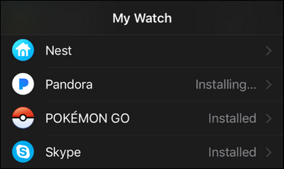 Список приложений в приложении Watch на iPhone: недостающие приложения устанавливаются на Apple Watch