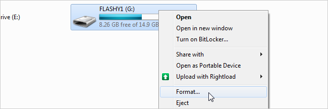 Окно формата диска в Windows