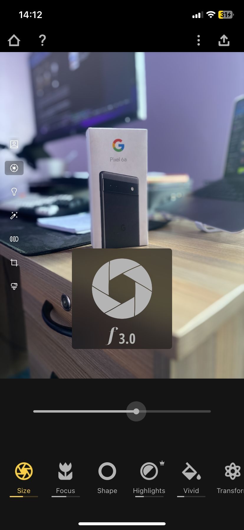 изменение эффекта боке в Focos