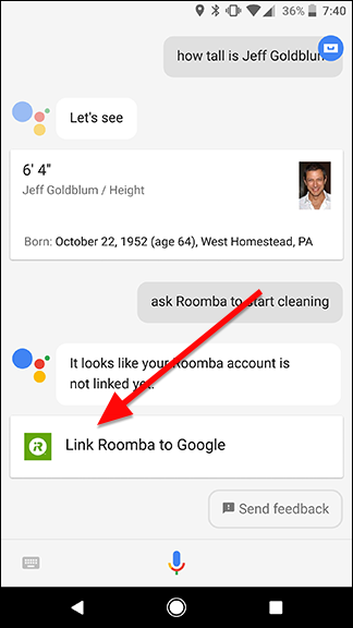 Запрос Google Assistant на подключение аккаунта Roomba