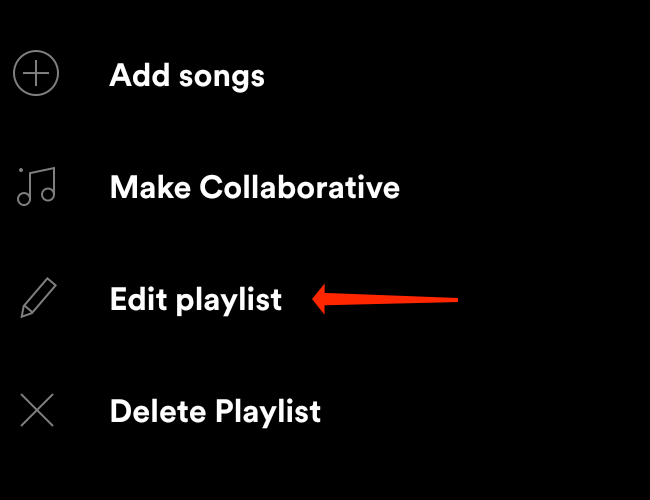 Выберите Редактировать плейлист в Spotify для Android