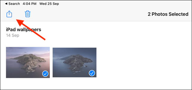 Tap on Share button from the Photos app