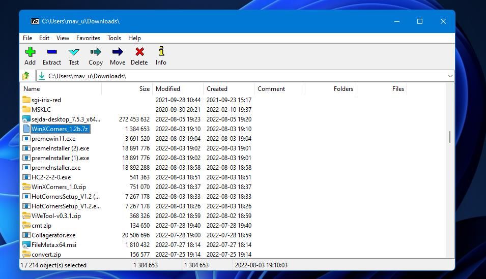 Опция извлечения в 7-Zip