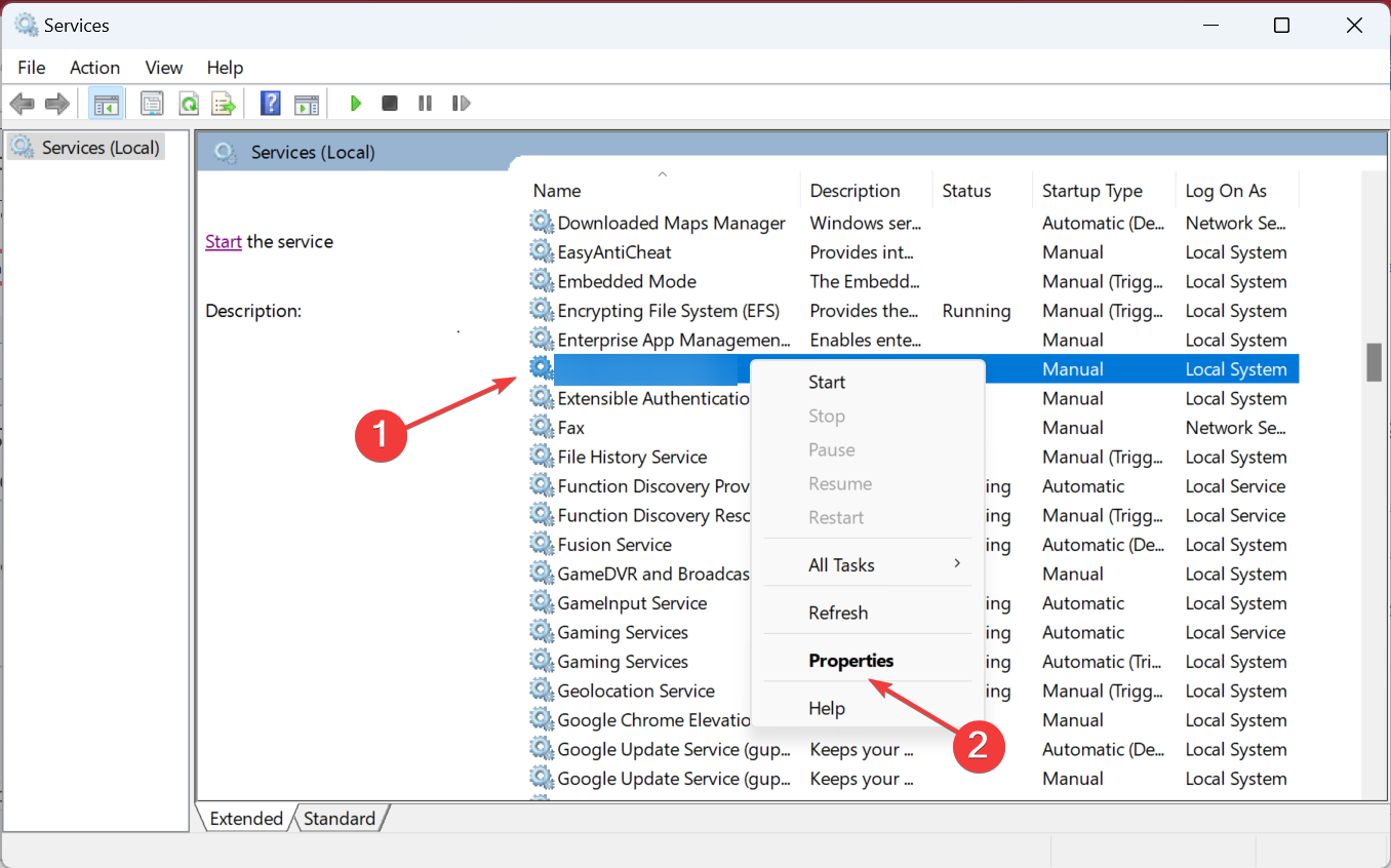 Окно свойств службы ESET