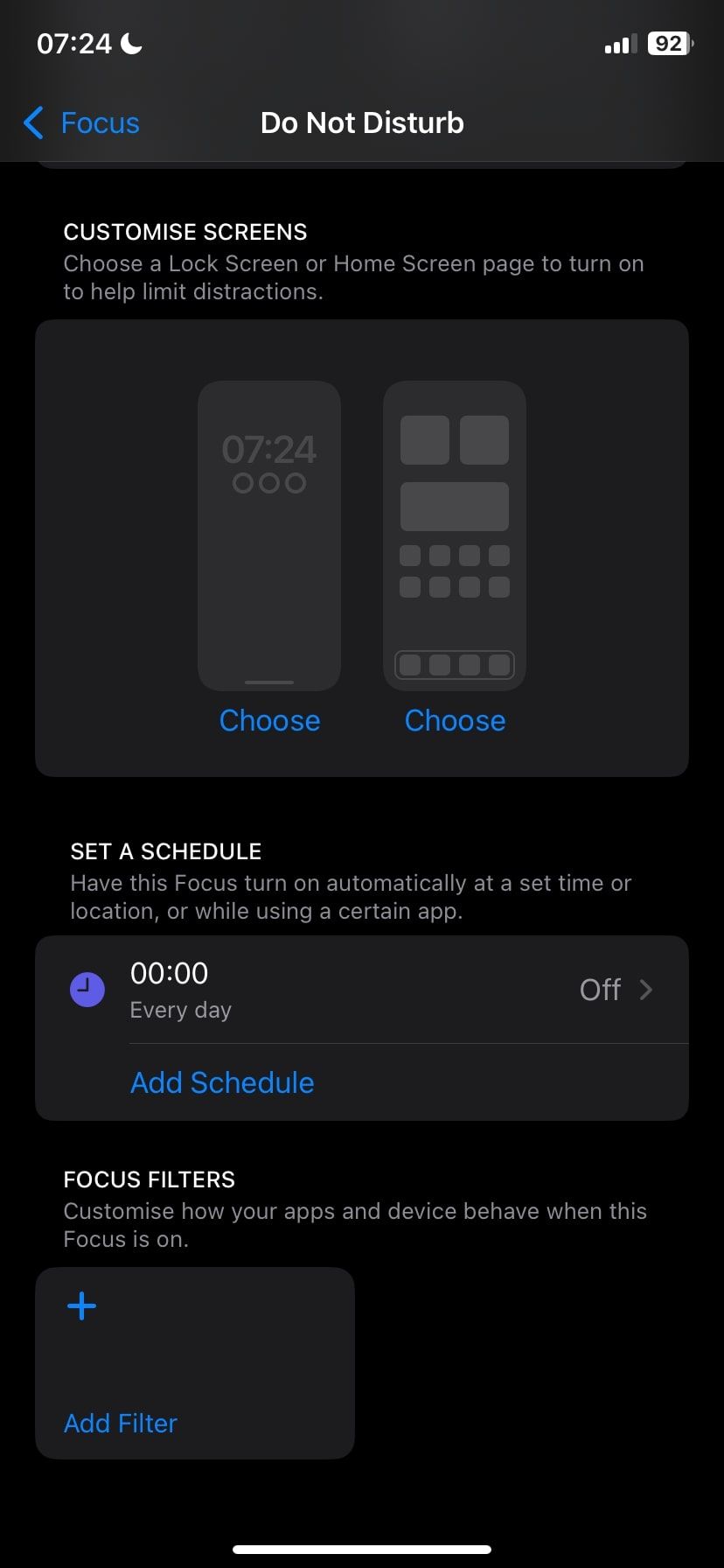 Настройки «Не беспокоить» на iPhone с опцией задать расписание.