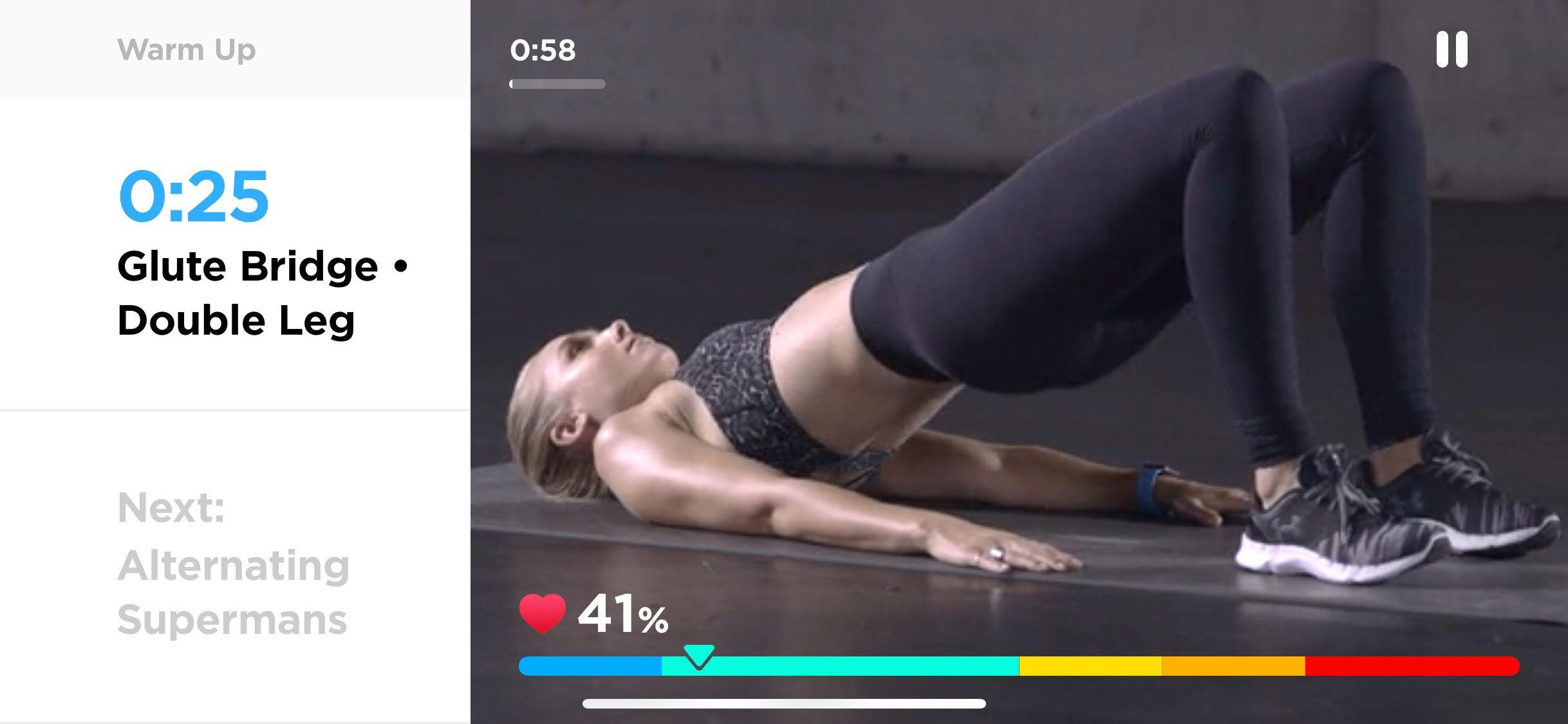 Скриншот тренировки Zova с отображением зон пульса Apple Watch