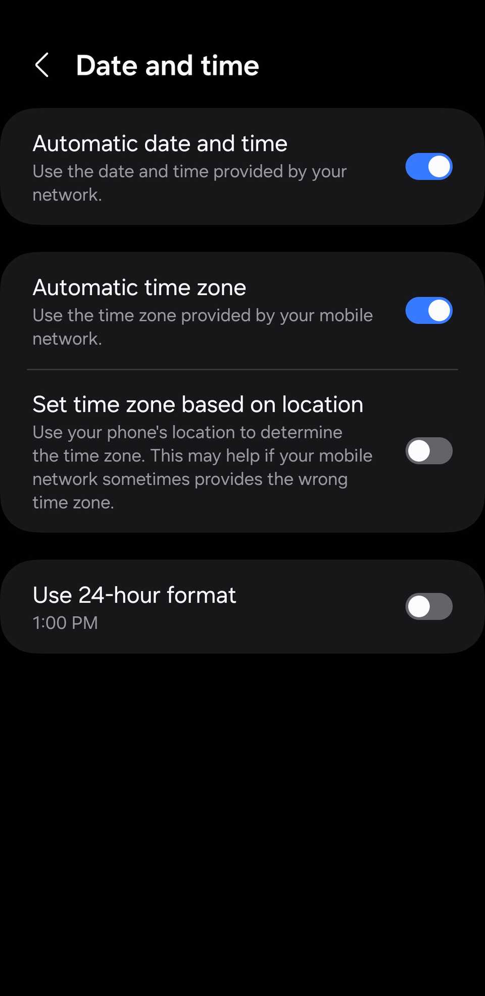 включение Автоматического времени на Android