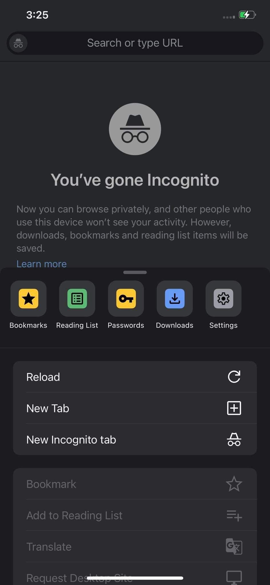 Открытие настроек в Chrome на iOS
