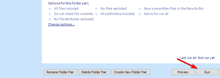 кнопка запуск синхронизации в SyncToy