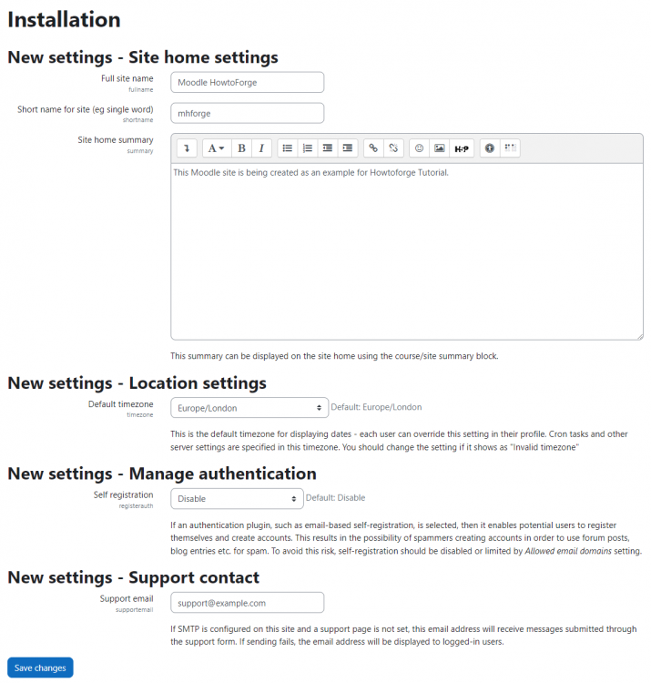 Настройки главной страницы Moodle
