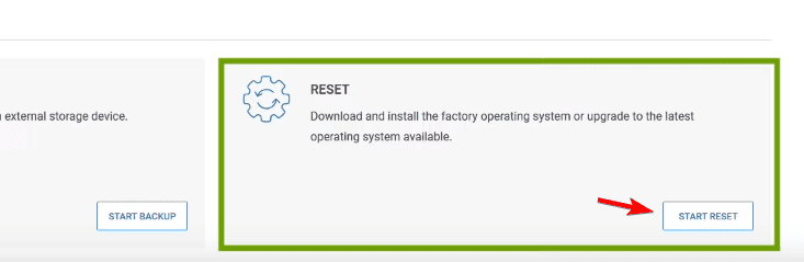 Кнопка Start Reset в интерфейсе восстановления