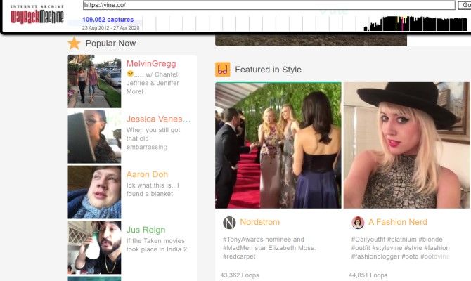 Значок Wayback Machine и пример календаря с сохранёнными снимками сайта