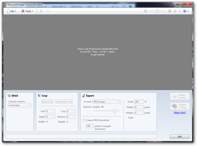 Интерфейс Microsoft ICE при загрузке изображений