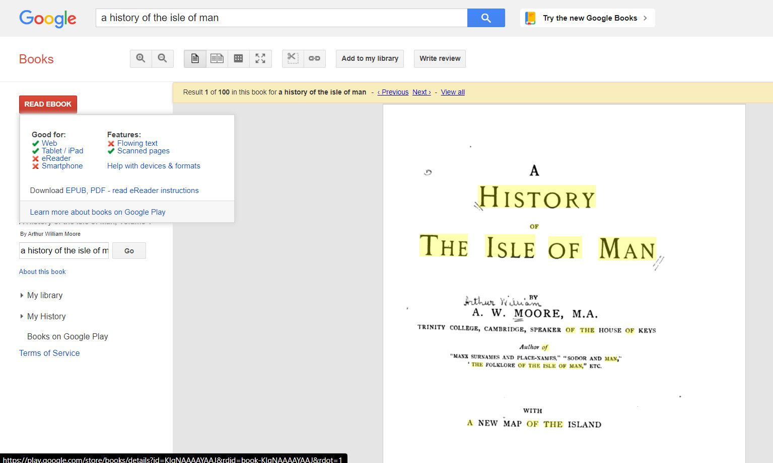 Read ebook option in Google Books