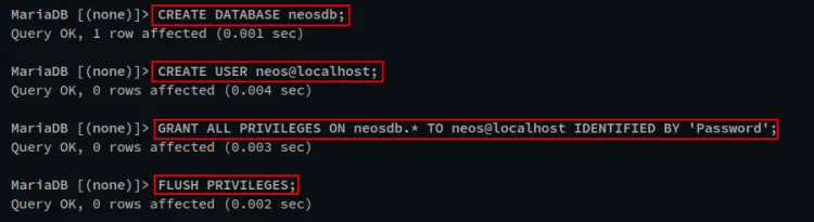 Создание базы и проверка привилегий