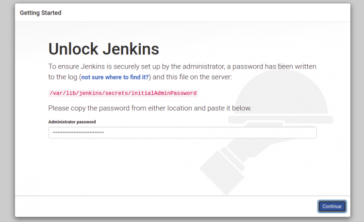 Стартовая страница Jenkins при первом входе
