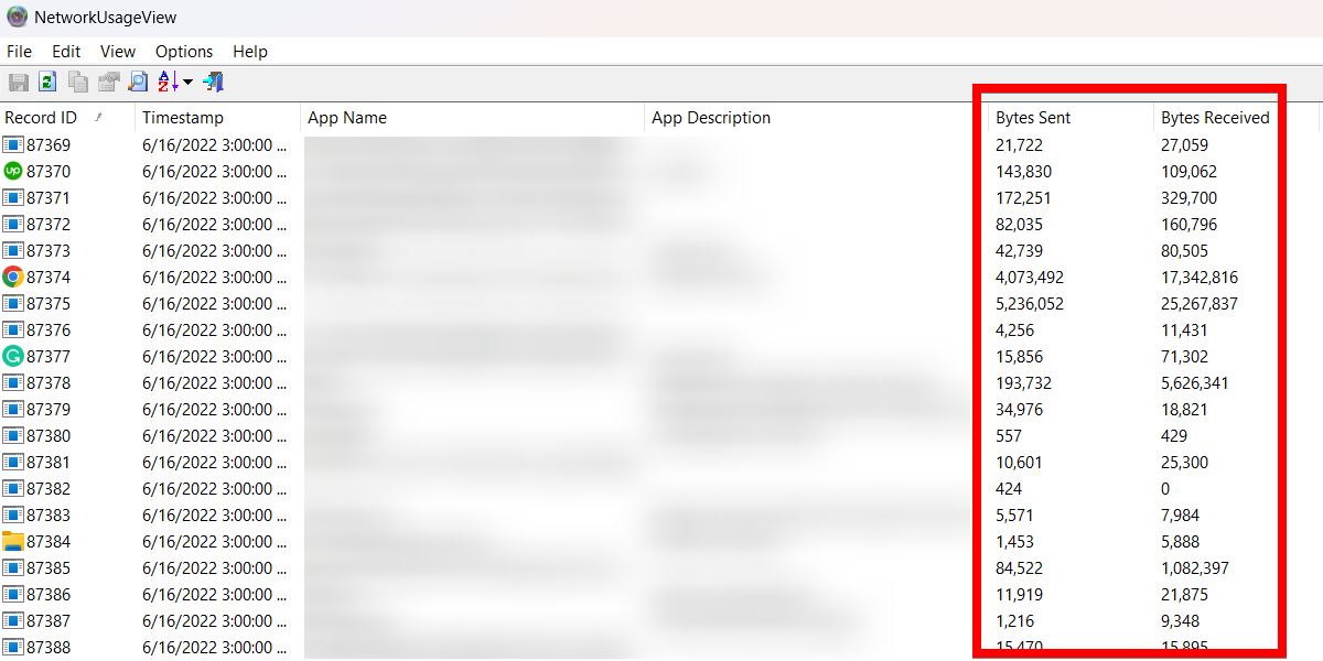 Запуск NetworkUsageView в Windows.