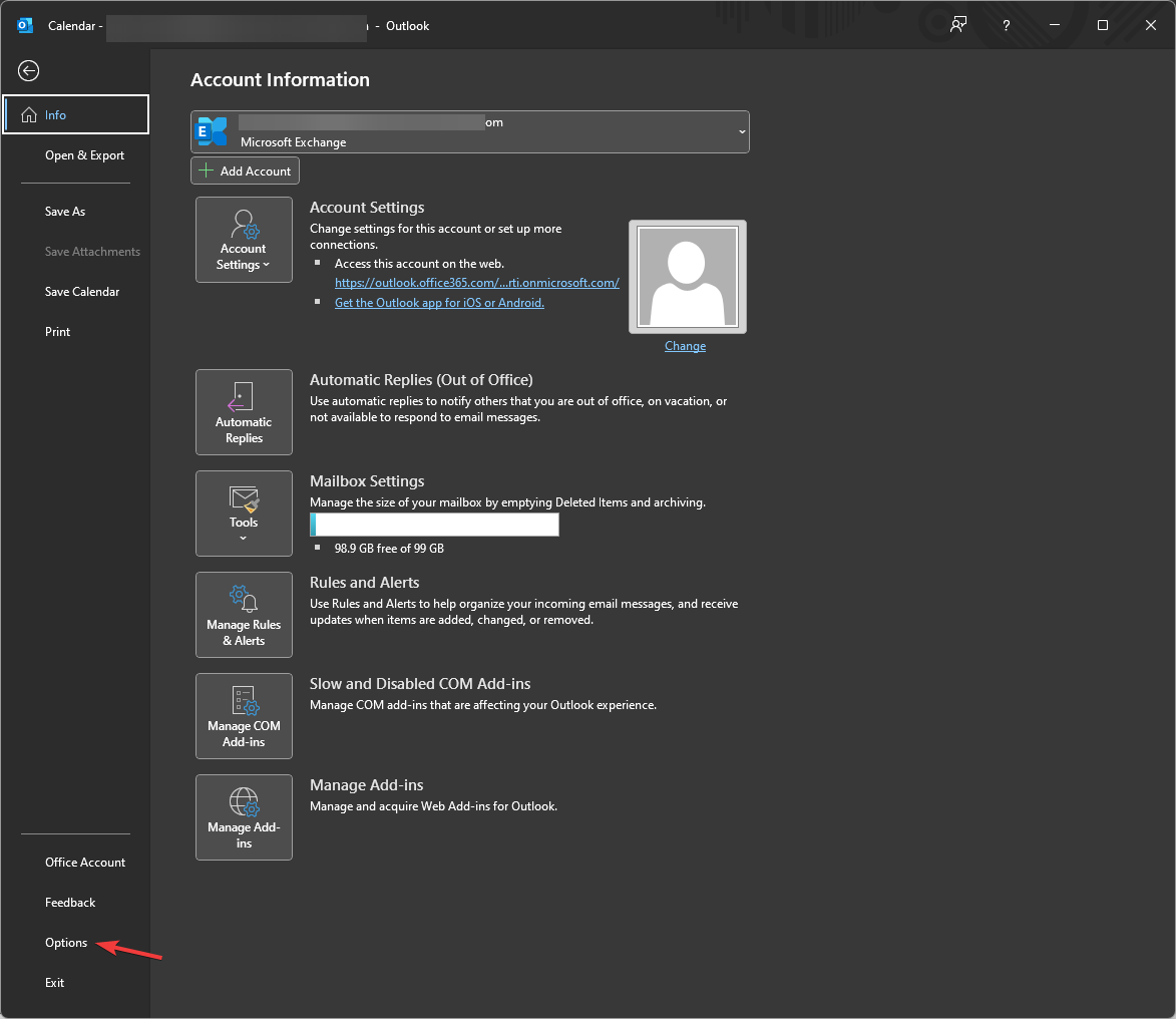 Окно Параметры Outlook