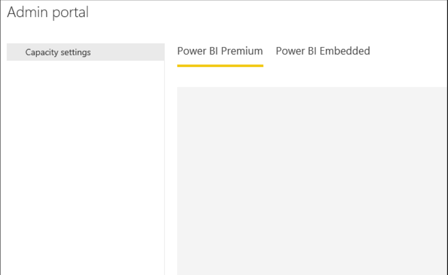 Админ-панель Power BI — параметры capacity