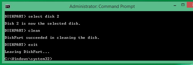Снимок выхода из diskpart