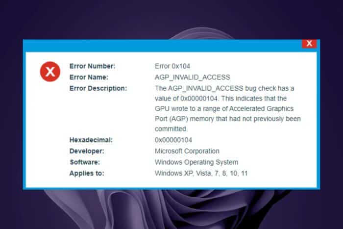 AGP_INVALID_ACCESS 0x104: come risolvere il BSoD