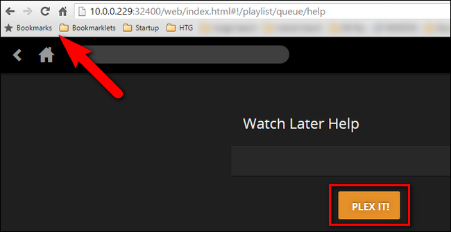 Перетаскивание кнопки PLEX IT! в панель закладок