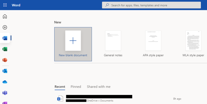Word Online: создание нового документа
