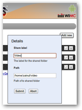 Поле для указания полного пути к папке с видео