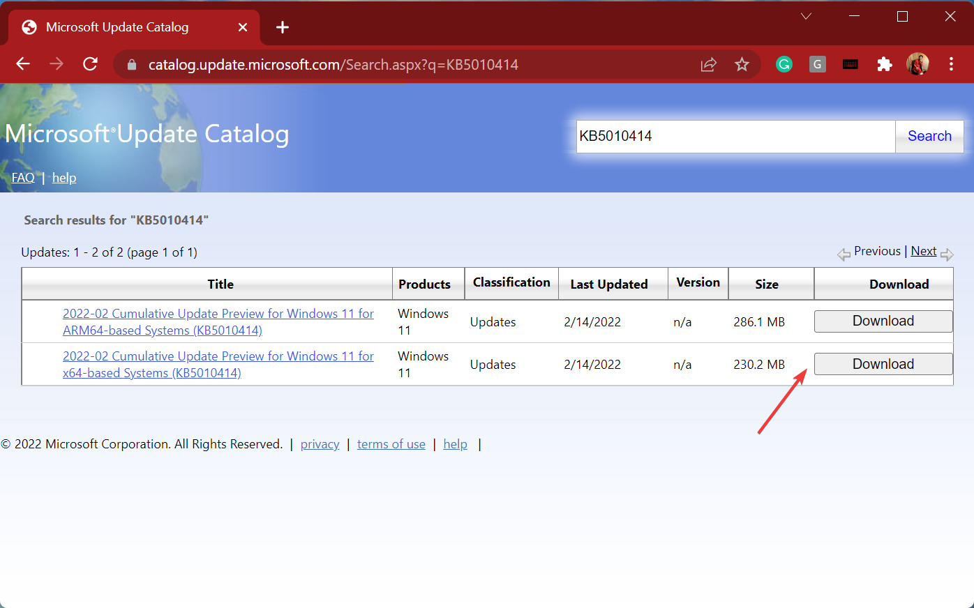 Кнопка Загрузка на сайте Microsoft Update Catalog