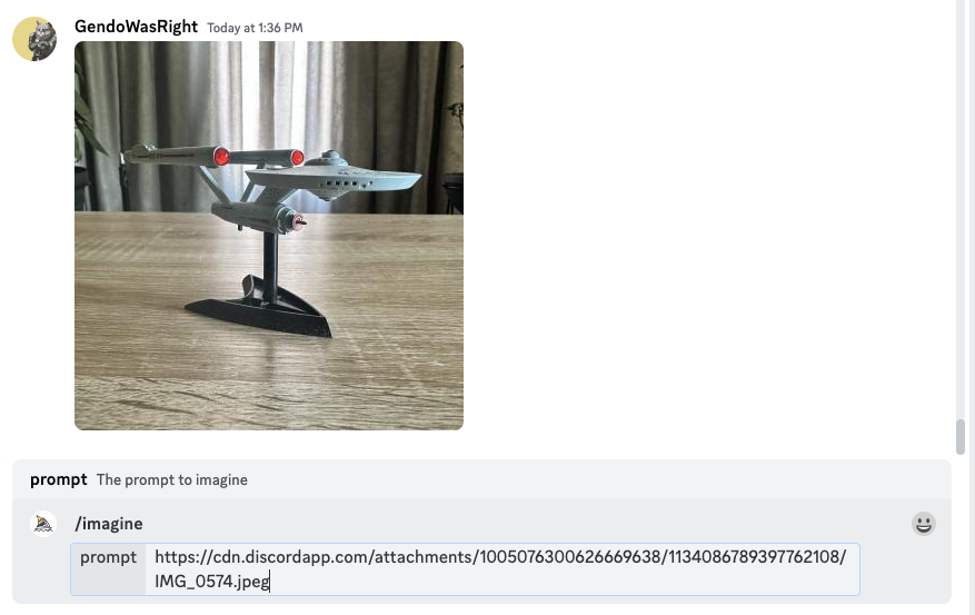 Вставьте ссылку на изображение в запрос MidJourney