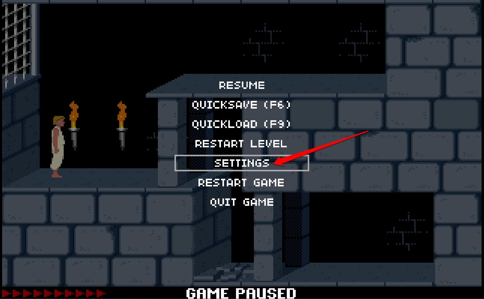 Открыть настройки Prince of Persia