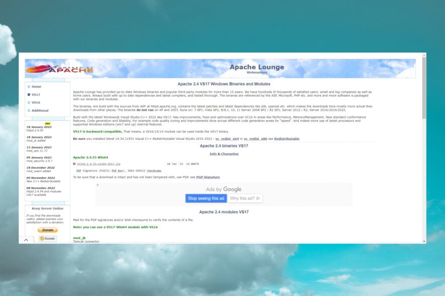 Установка Apache на Windows 11