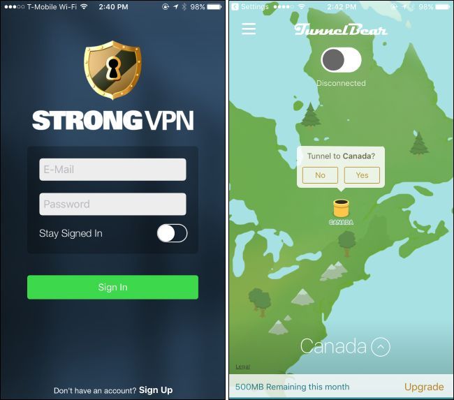Экран приложения VPN на iPhone