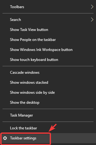 Окно параметров панели задач