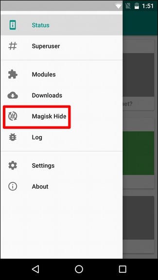 Список приложений в Magisk Hide