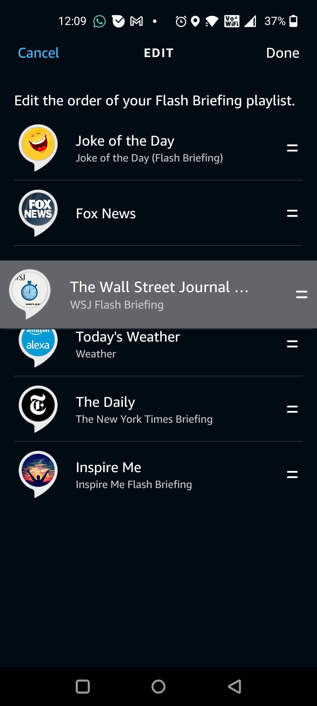 Удерживайте брифинг и перетаскивайте по списку