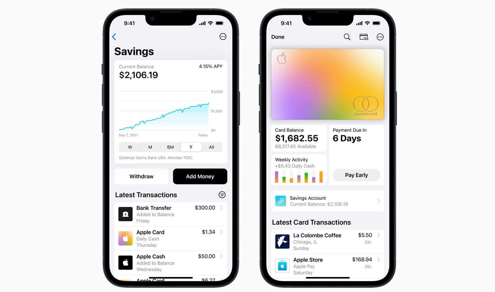 Скрин карты Apple Card и интерфейса сбережений