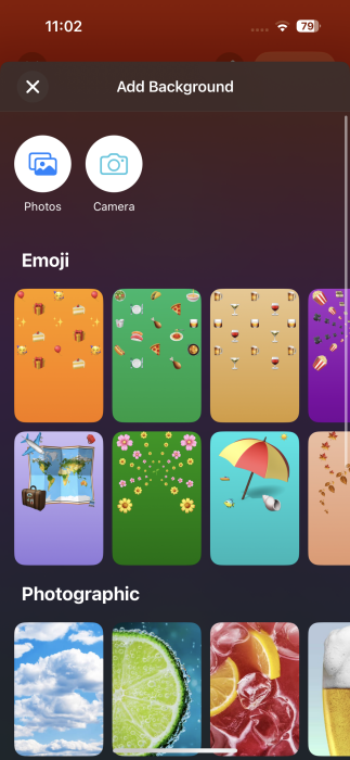 Просмотр вариантов фона для приглашения в приложении Invites на iPhone.