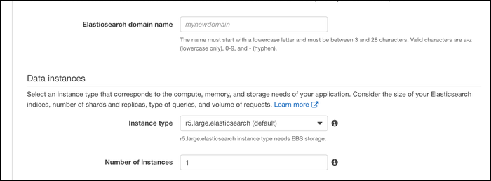 Создание нового домена Elasticsearch в консоли AWS