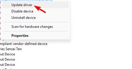 Opção Atualizar driver no Gerenciador de Dispositivos