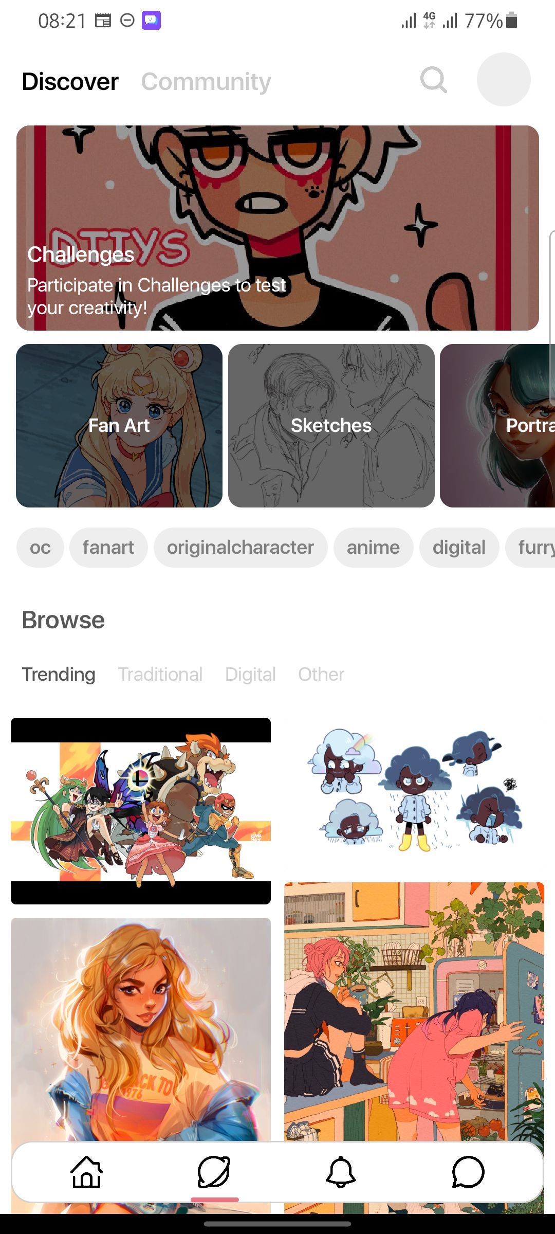 Экран открытия новых авторов и трендов на Discover