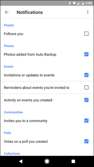 Дополнительные параметры уведомлений в приложении Google+