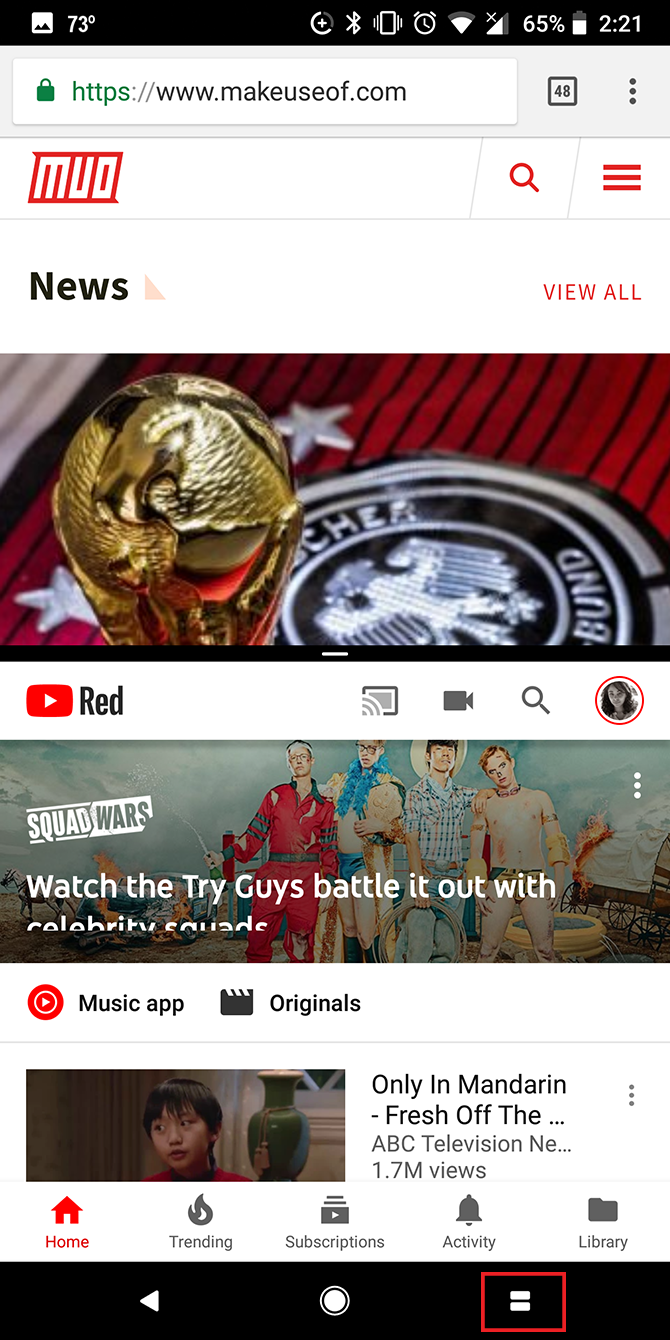 Два приложения в режиме разделённого экрана