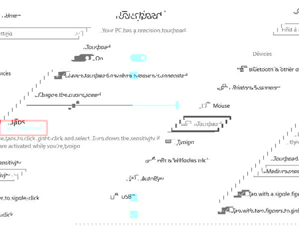 Настройки жестов тачпада