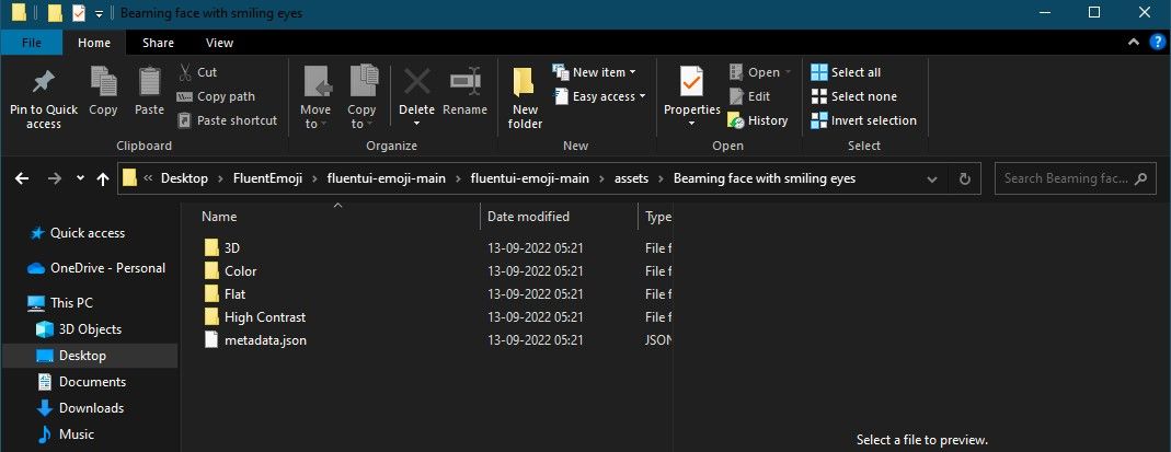 Папка Fluent эмодзи с файлами PNG и SVG