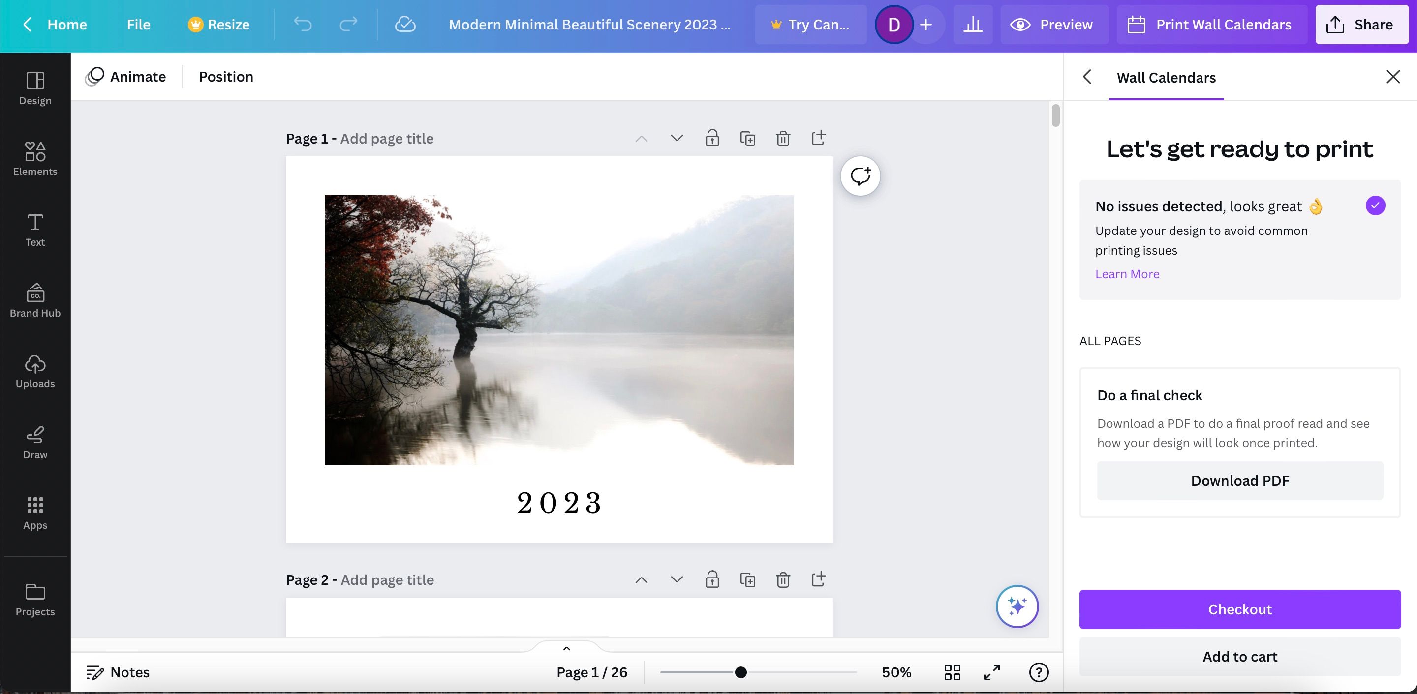 Страница Checkout для заказа печати в Canva