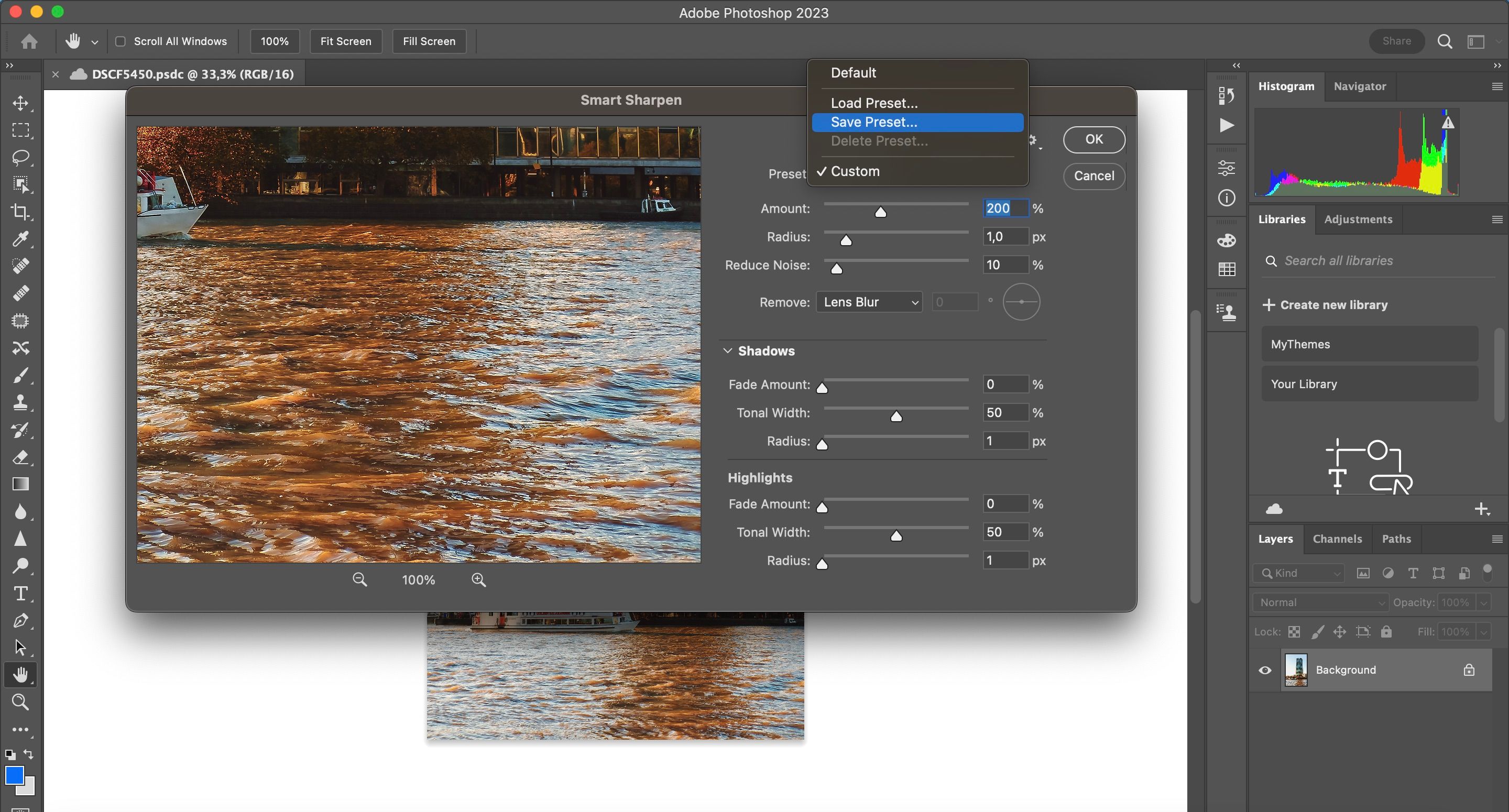 Сохранение пресета в Photoshop