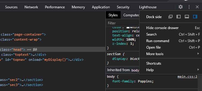 Переключение расположения панели DevTools (Dock side)