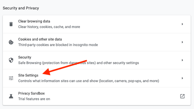 Выберите пункт «Настройки сайтов»