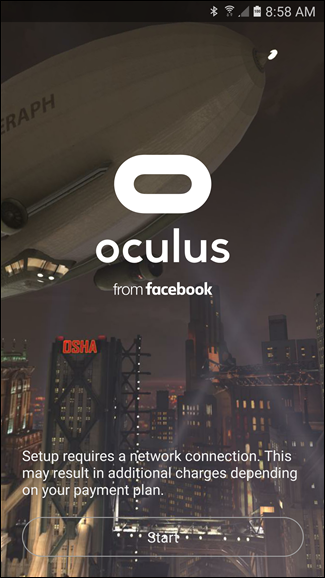 Форма входа в аккаунт Oculus на экране телефона